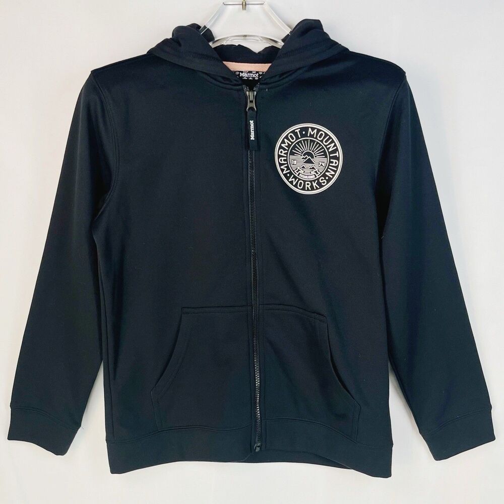 Marmot Girls Hoodie Size Large Mountain Works Whitney Black Sweatshirt Full Zip